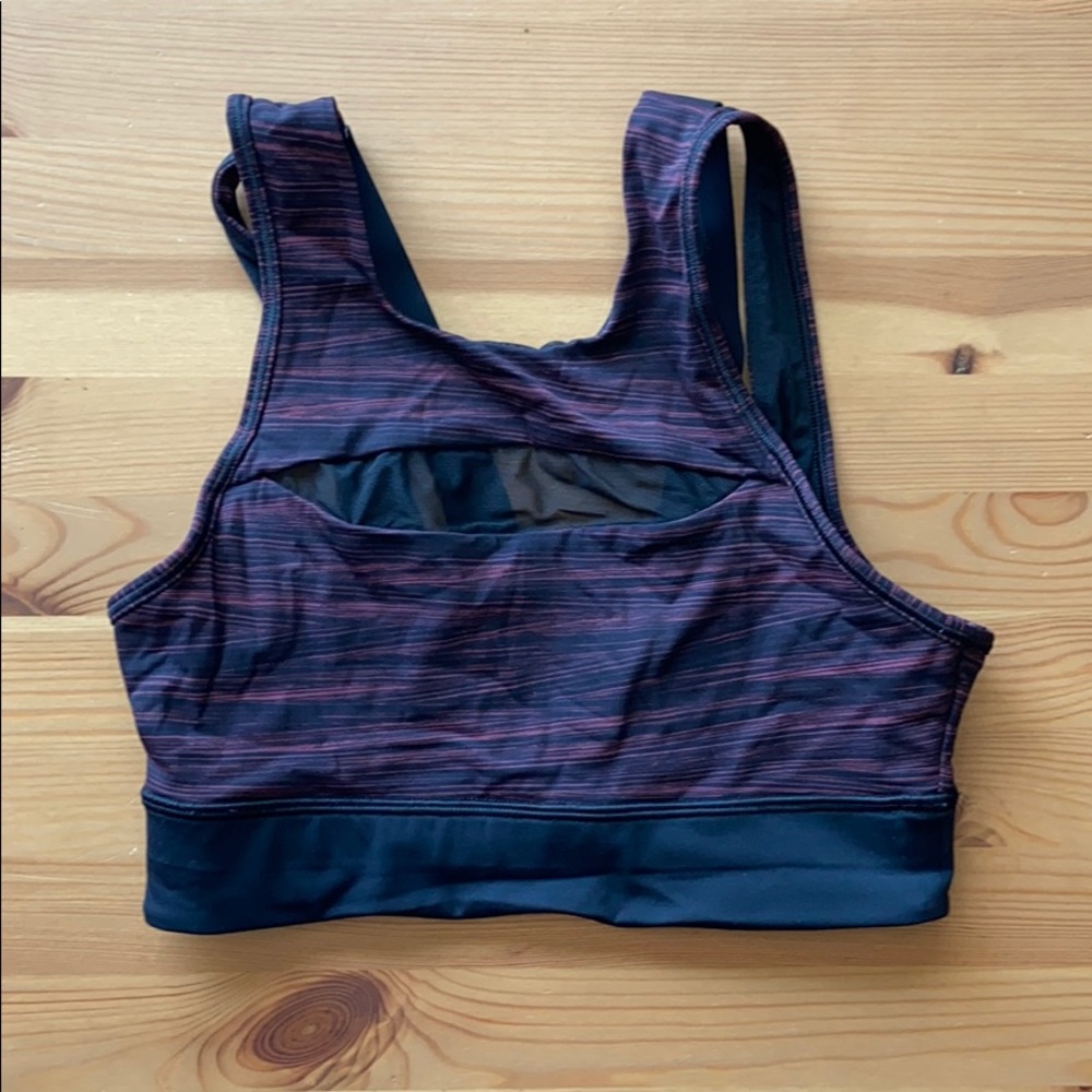 lululemon red and black cut out mesh front bra